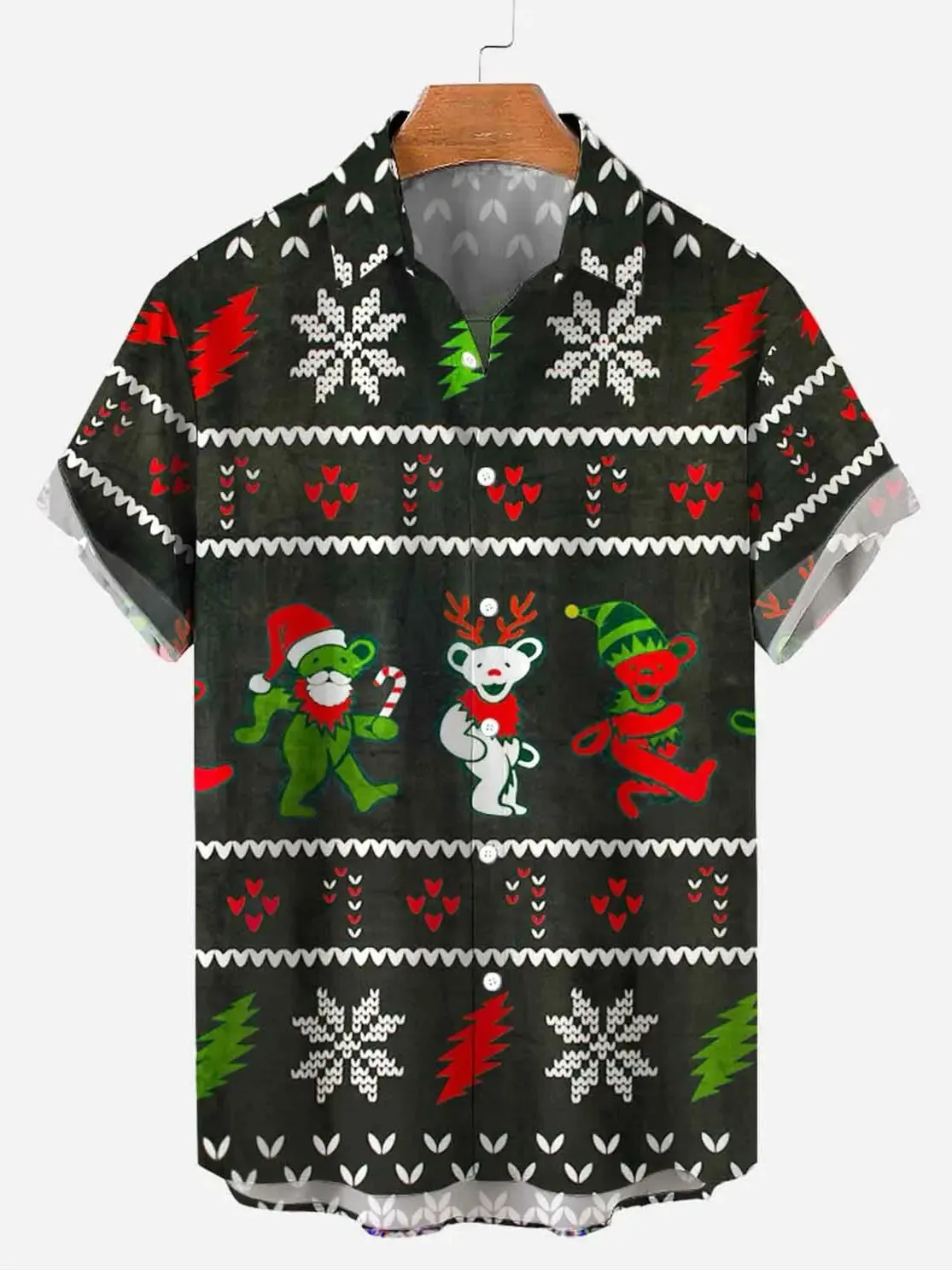 Men's Dancing Bears Ugly Christmas Short Sleeve Shirt sold by Eleven Oasis