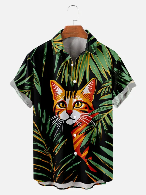 Men's Orange Cat Hawaiian Short Sleeve Shirt sold by Eleven Oasis