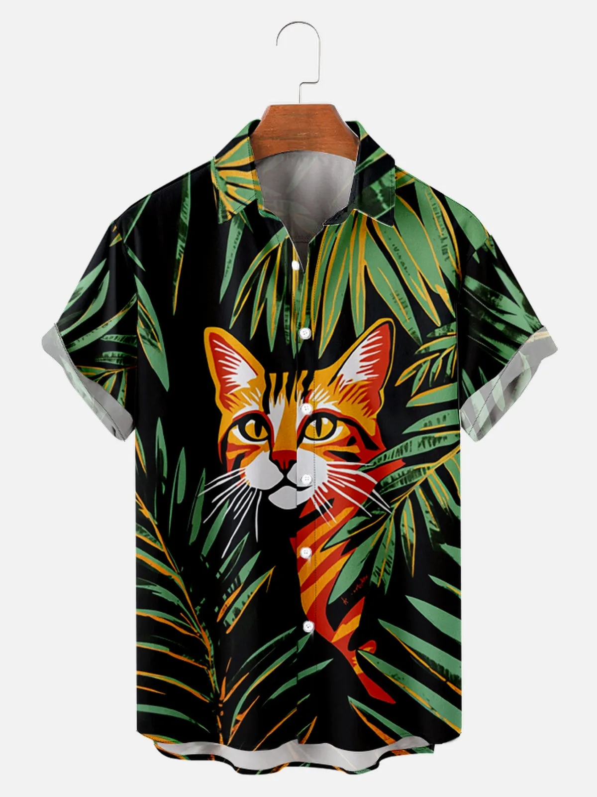 Men's Orange Cat Hawaiian Short Sleeve Shirt sold by Eleven Oasis
