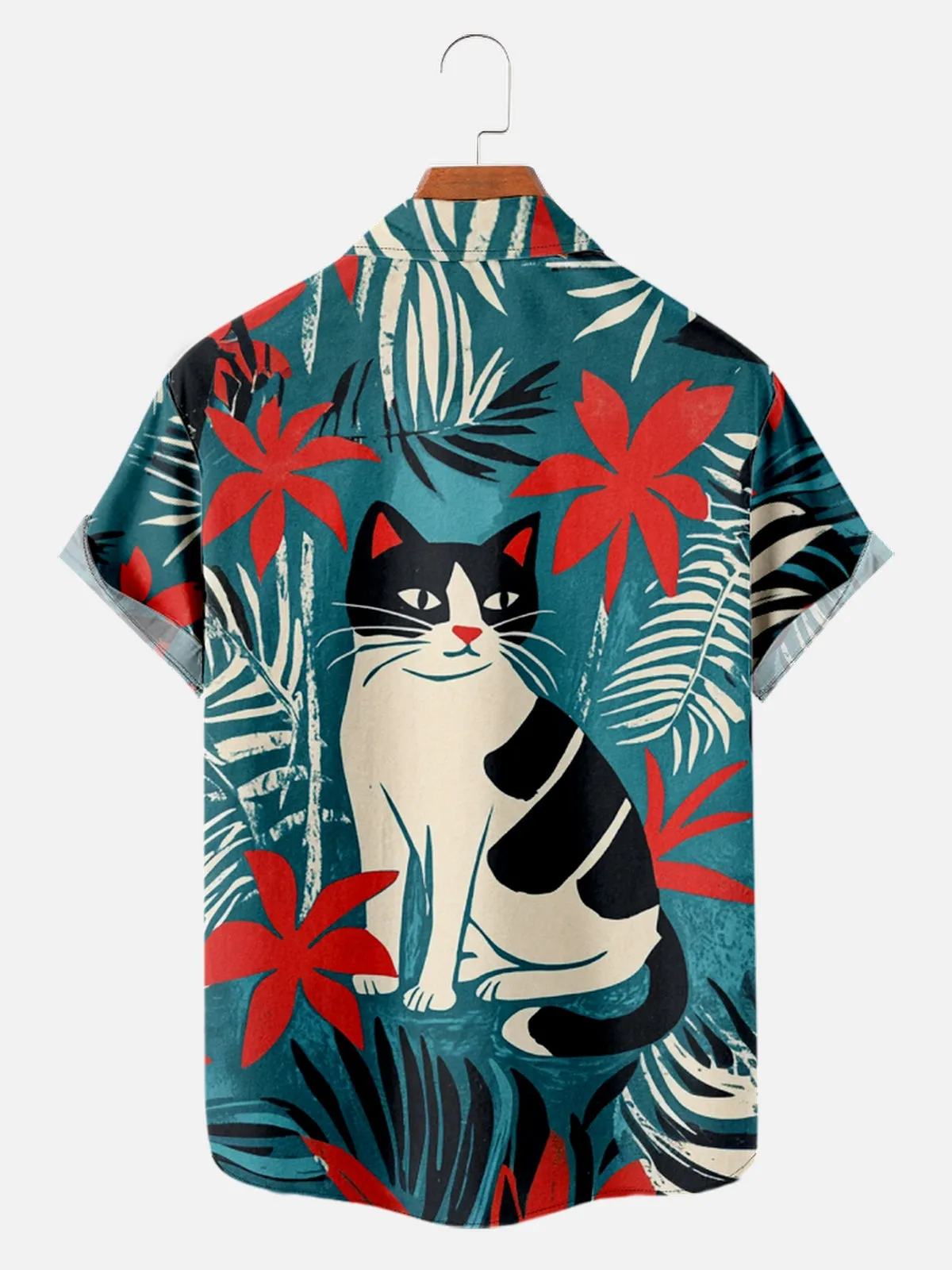 Men's Happy Tropical Cat Short Sleeve Shirt sold by Eleven Oasis product image thumbnail 2