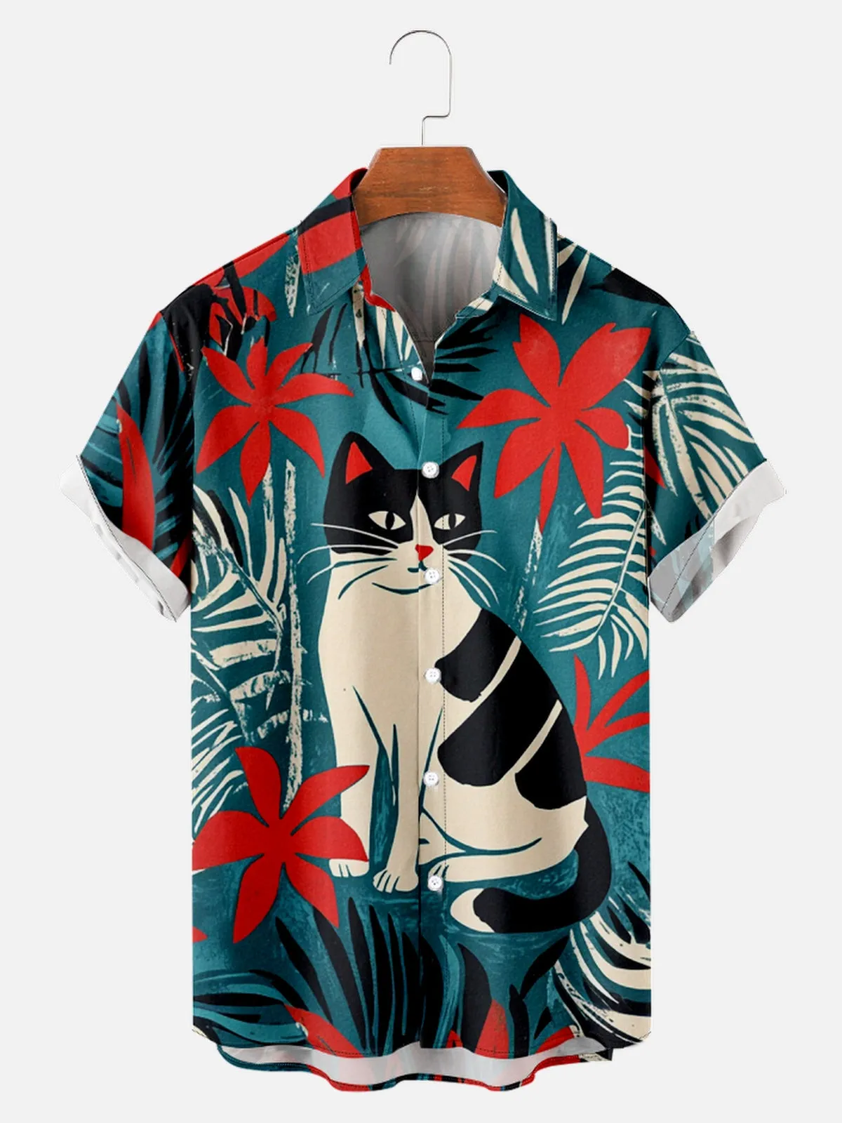 Men's Happy Tropical Cat Short Sleeve Shirt sold by Eleven Oasis