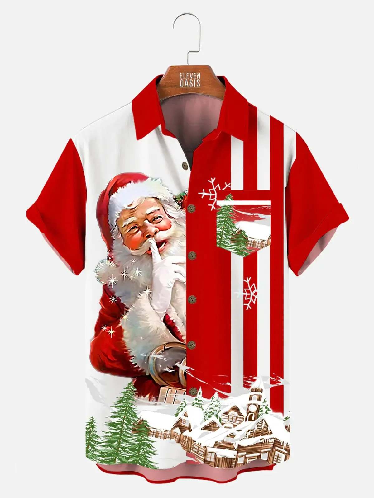 Men's Santa in the Village Short Sleeve Shirt sold by Eleven Oasis