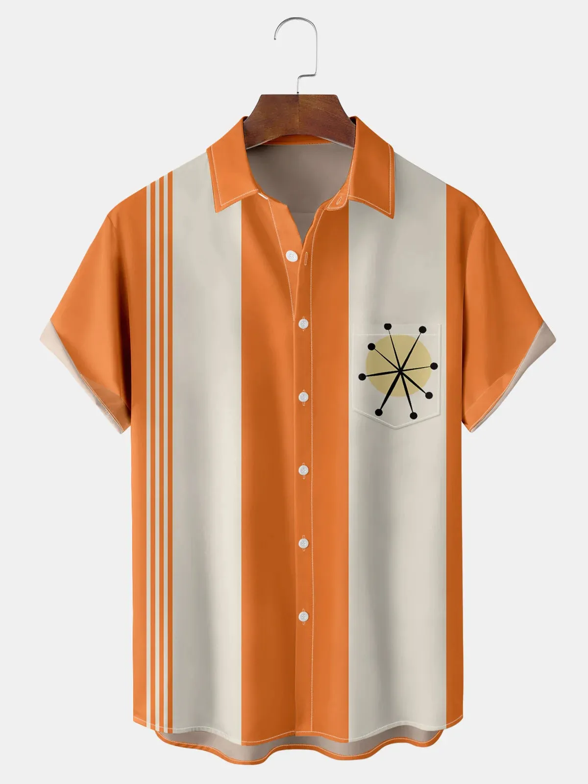 Tall Men's Atomic Starburst Striped Bowling Short Sleeve Shirt sold by Eleven Oasis