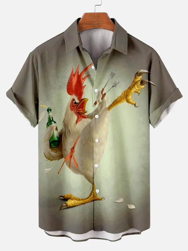 Tall Men's Rooster Party Animal Short Sleeve Shirt sold by Eleven Oasis