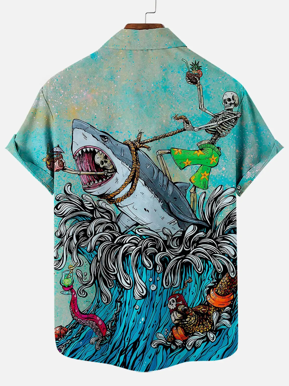 Tall Men's Skeleton Shark Rider Hawaiian Short Sleeve Shirt sold by Eleven Oasis product image thumbnail 2