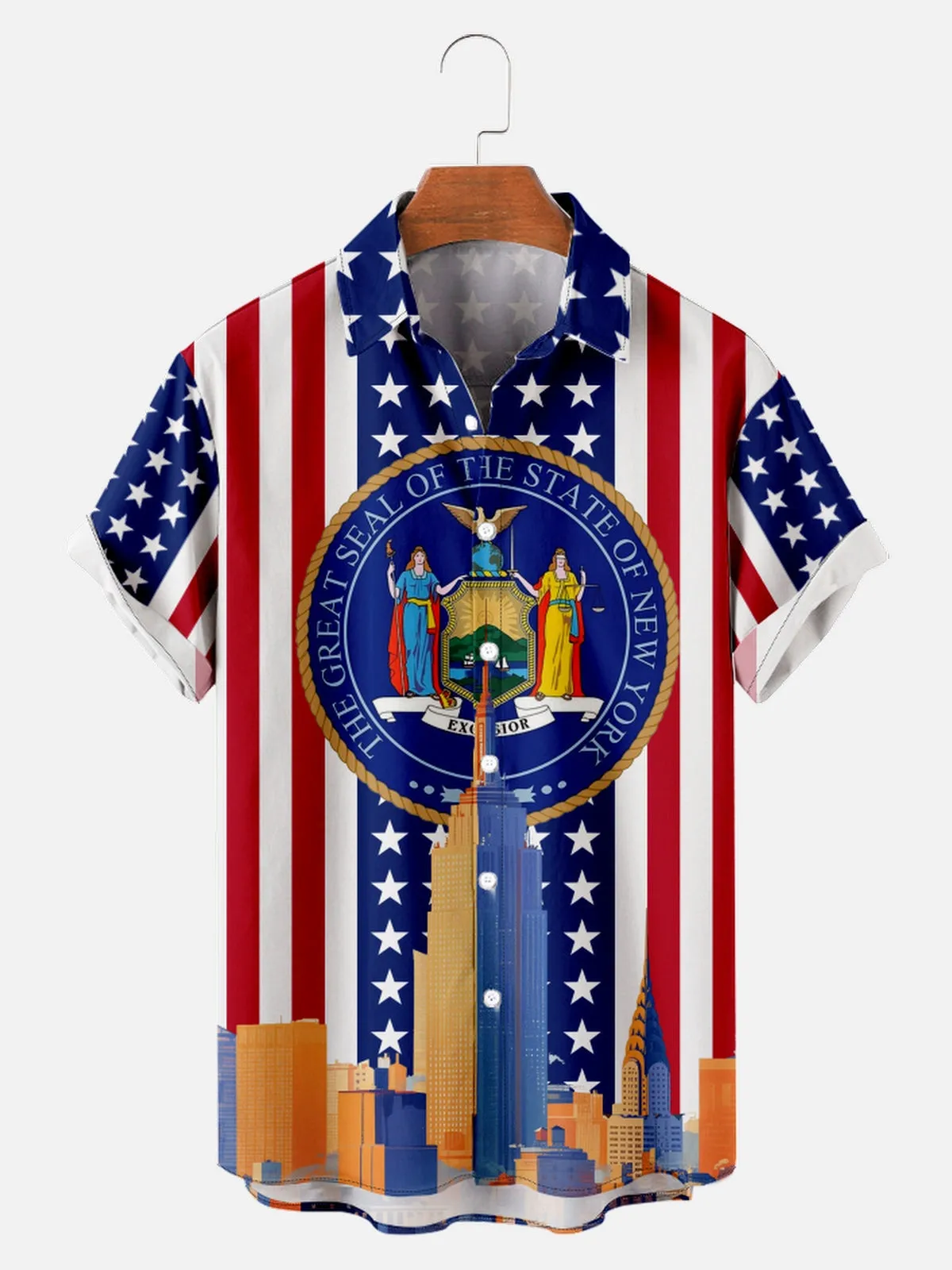 Men's New York Flag Skyline Short Sleeve Shirt sold by Eleven Oasis