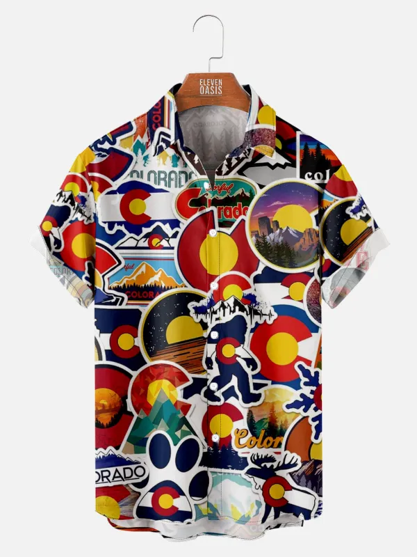 Men's Colorado Sticker Bomb Hawaiian Short Sleeve Shirt sold by Eleven Oasis