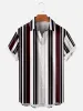 Men's Everyday Dark Red Black and White Striped Short Sleeve Shirt sold by Eleven Oasis