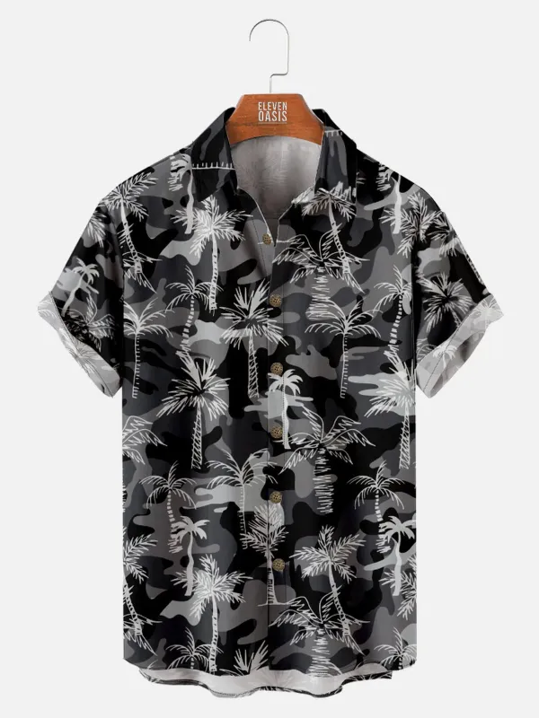 Men's Tropical Camo Palm Tree Hawaiian Short Sleeve Shirt sold by Eleven Oasis