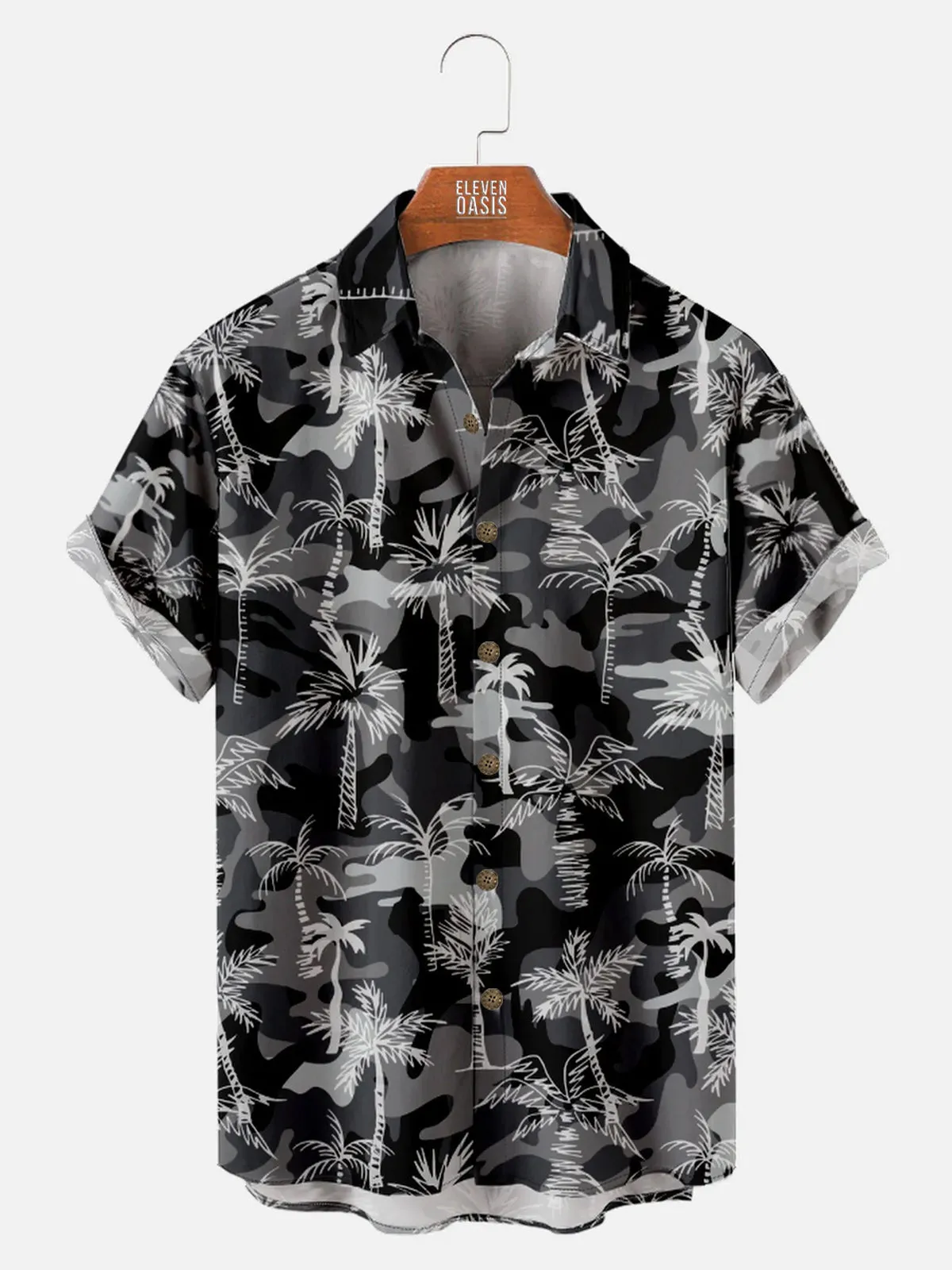 Men's Tropical Camo Palm Tree Hawaiian Short Sleeve Shirt sold by Eleven Oasis