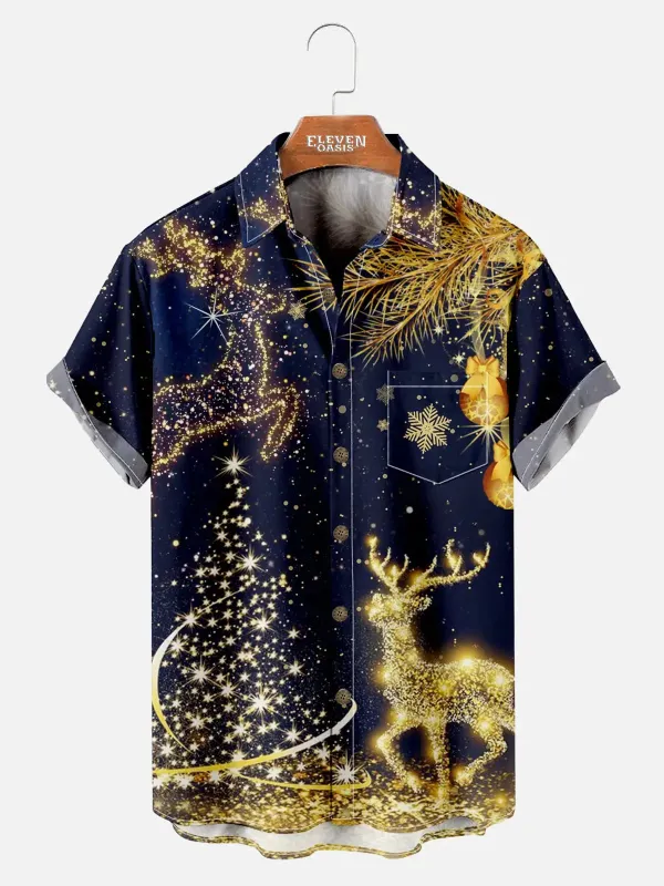 Sparkly Lights Christmas Reindeer Men's Short Sleeve Shirt sold by Eleven Oasis