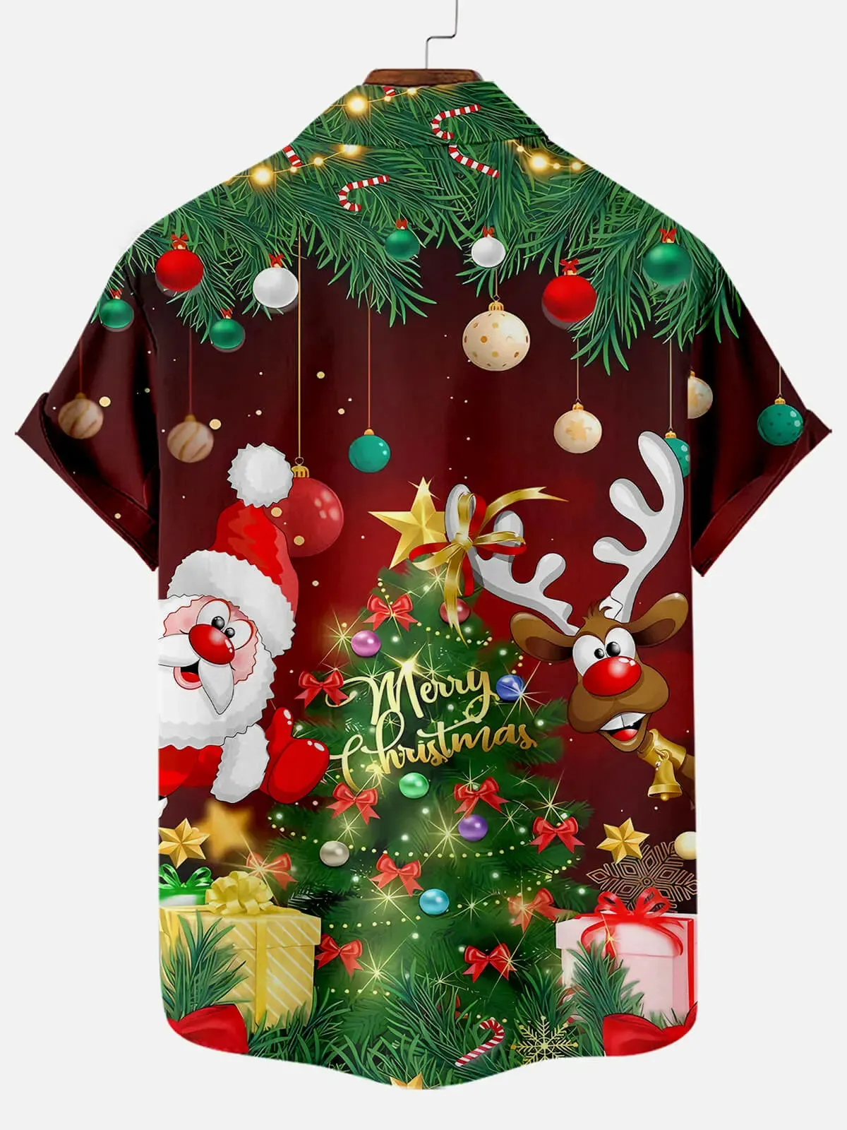Men's Merry Christmas Tree and Cartoon Reindeer Short Sleeve Shirt sold by Eleven Oasis product image thumbnail 2