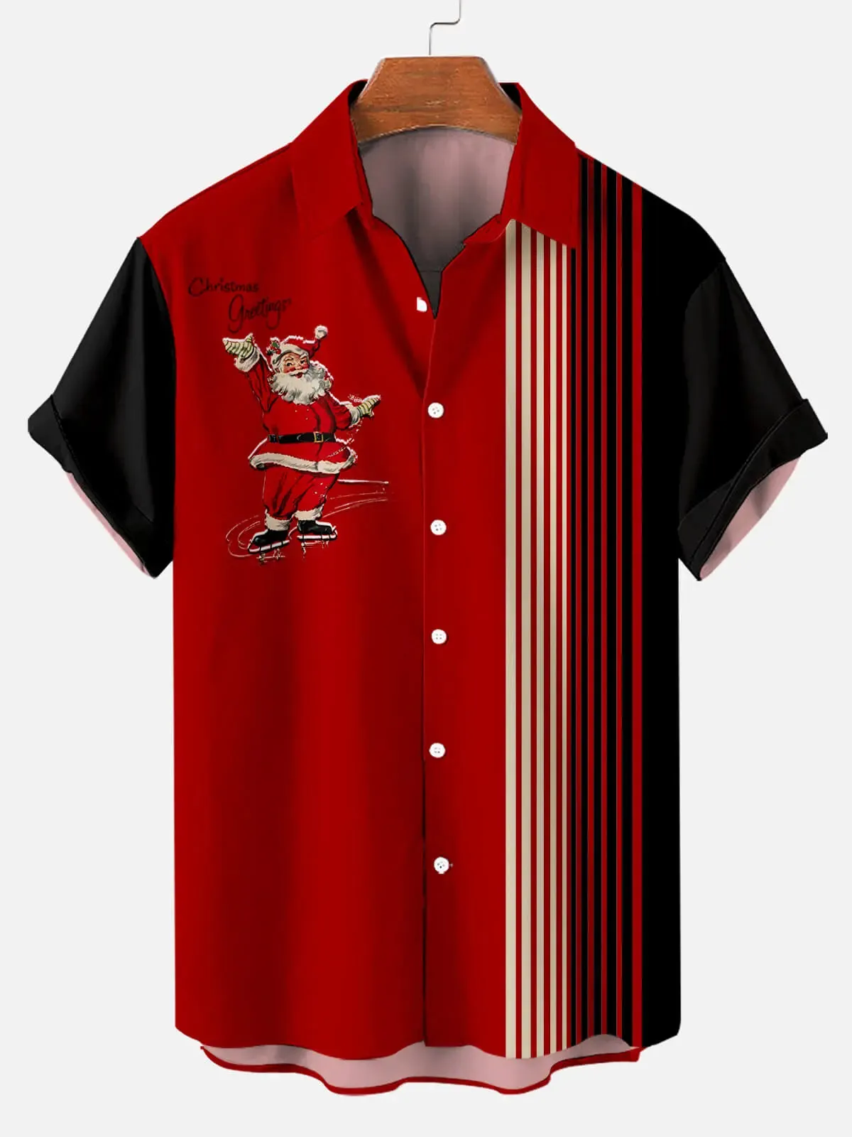 Men's Skating Santa Christmas Greetings Short Sleeve Shirt sold by Eleven Oasis