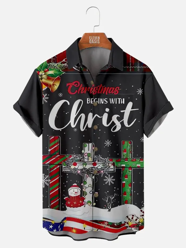 Men's Christmas Begins With Christ Holiday Short Sleeve Shirt sold by Eleven Oasis