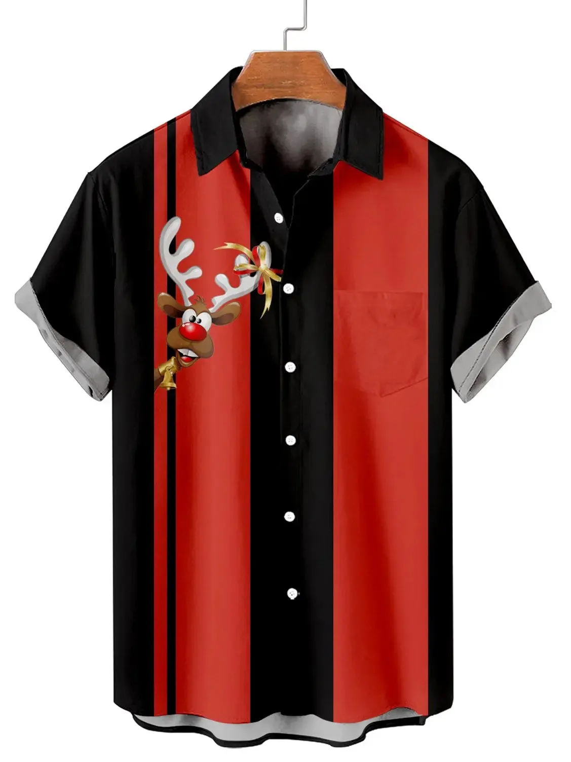 Men's Reindeer Ribbon Stripe Short Sleeve Shirt sold by Eleven Oasis