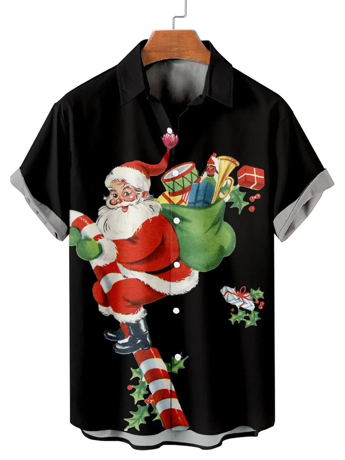 Men's Santa Candy Cane Short Sleeve Shirt sold by Eleven Oasis product image thumbnail 3