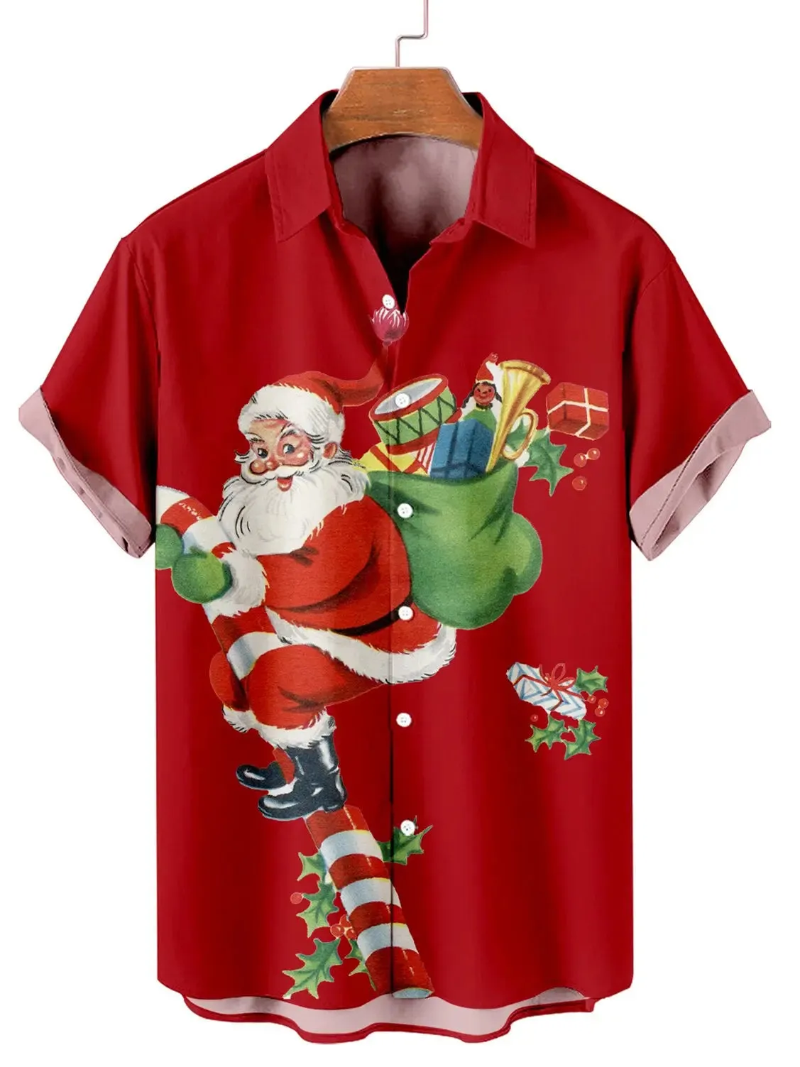 Men's Santa Candy Cane Short Sleeve Shirt sold by Eleven Oasis