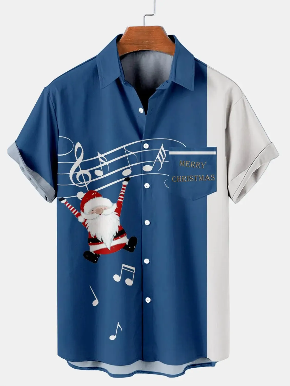 Men's Santa Musical Notes Christmas Short Sleeve Shirt sold by Eleven Oasis