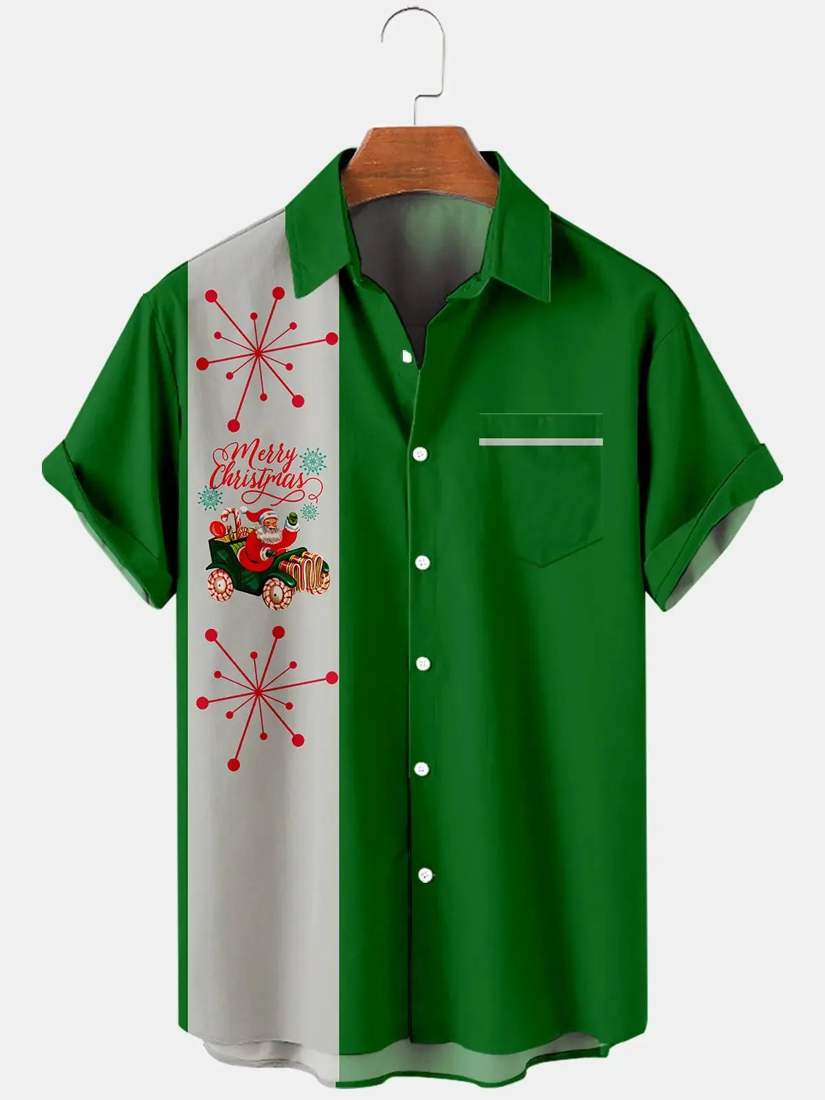Men's Merry Christmas Hot Rod Santa Short Sleeve Shirt sold by Eleven Oasis