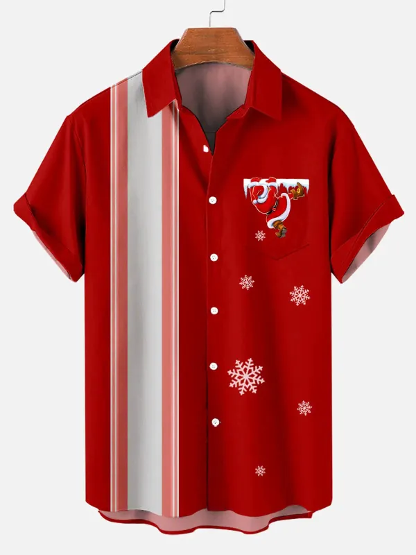 Men's Santa Pocket Christmas Short Sleeve Shirt sold by Eleven Oasis