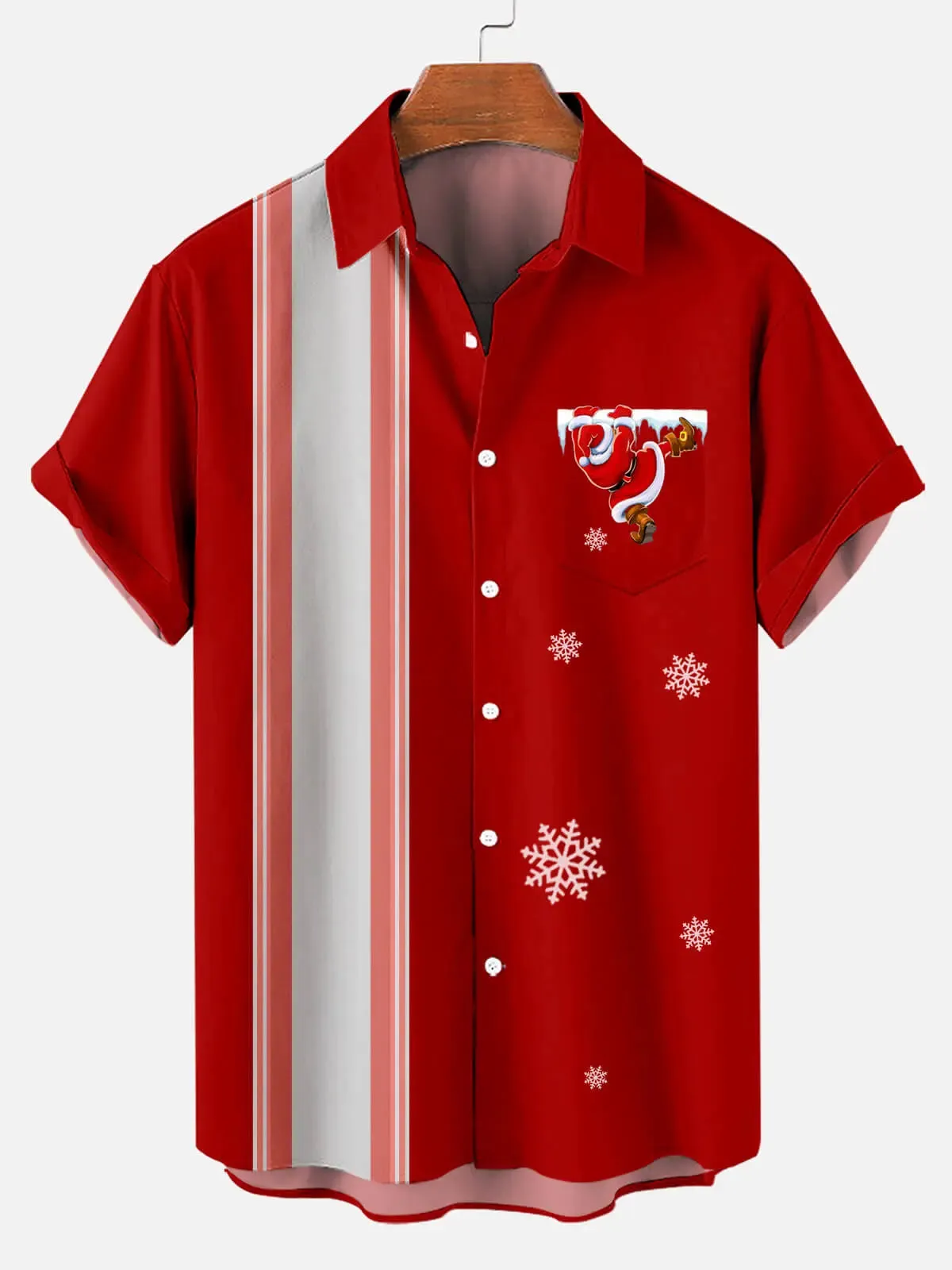 Men's Santa Pocket Christmas Short Sleeve Shirt sold by Eleven Oasis