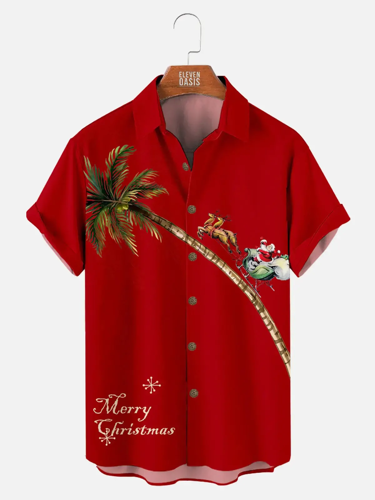 Men's Merry Christmas Palm Tree Short Sleeve Shirt sold by Eleven Oasis
