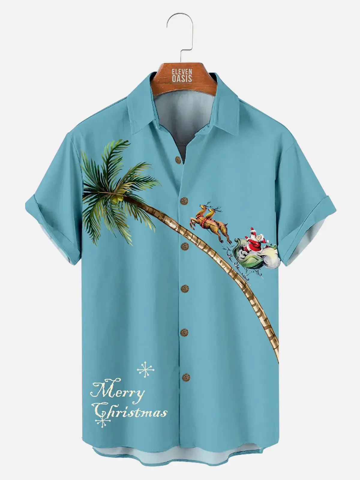 Men's Merry Christmas Palm Tree Short Sleeve Shirt sold by Eleven Oasis product image thumbnail 3