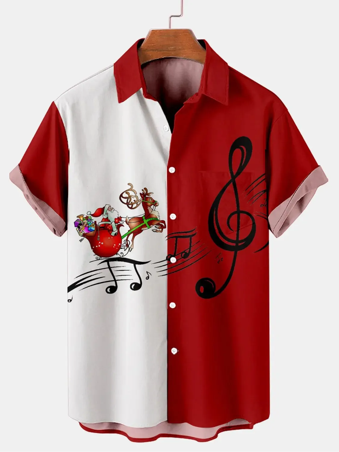 Men's Santa Sleigh Musical Note Holiday Short Sleeve Shirt sold by Eleven Oasis product image thumbnail 2