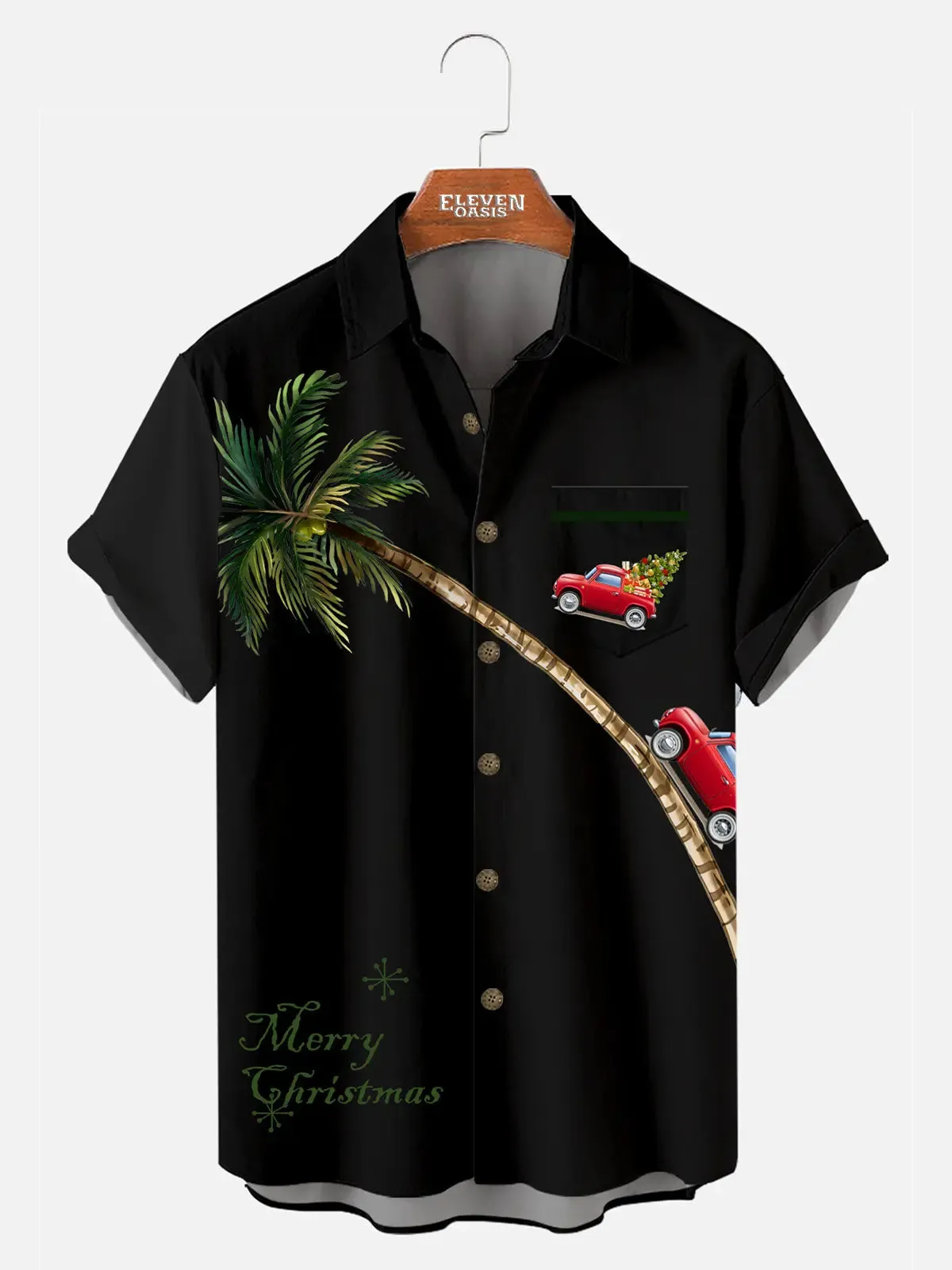 Men's Palm Tree Christmas Truck Short Sleeve Shirt sold by Eleven Oasis product image thumbnail 4