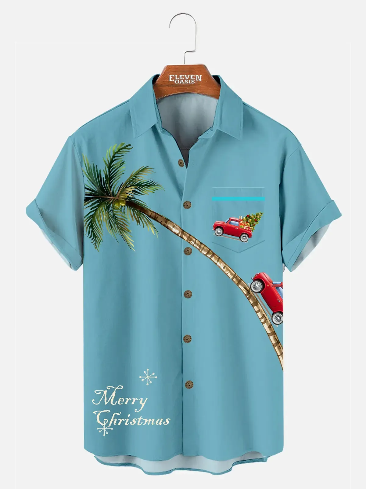 Men's Palm Tree Christmas Truck Short Sleeve Shirt sold by Eleven Oasis product image thumbnail 3