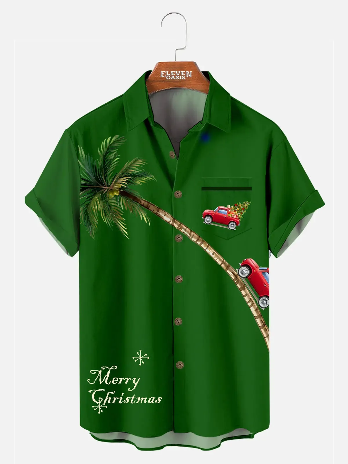 Men's Palm Tree Christmas Truck Short Sleeve Shirt sold by Eleven Oasis product image thumbnail 2