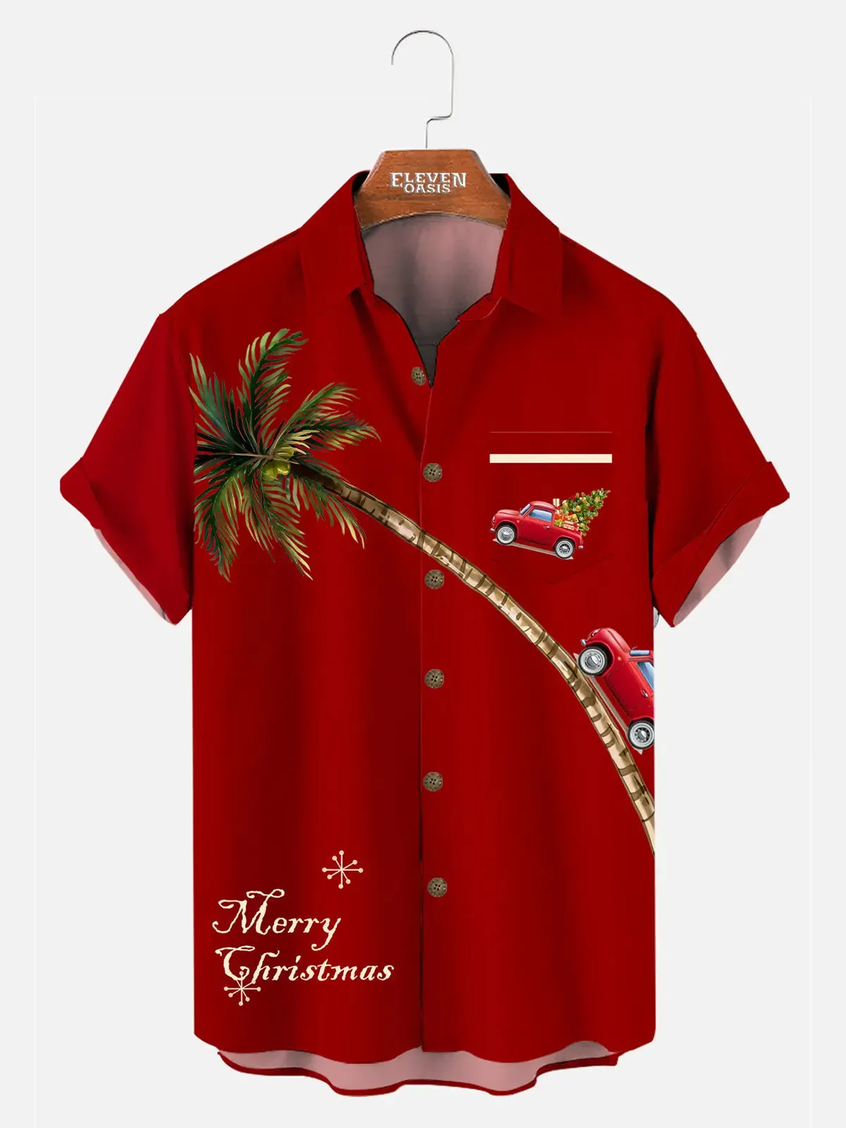 Men's Palm Tree Christmas Truck Short Sleeve Shirt sold by Eleven Oasis