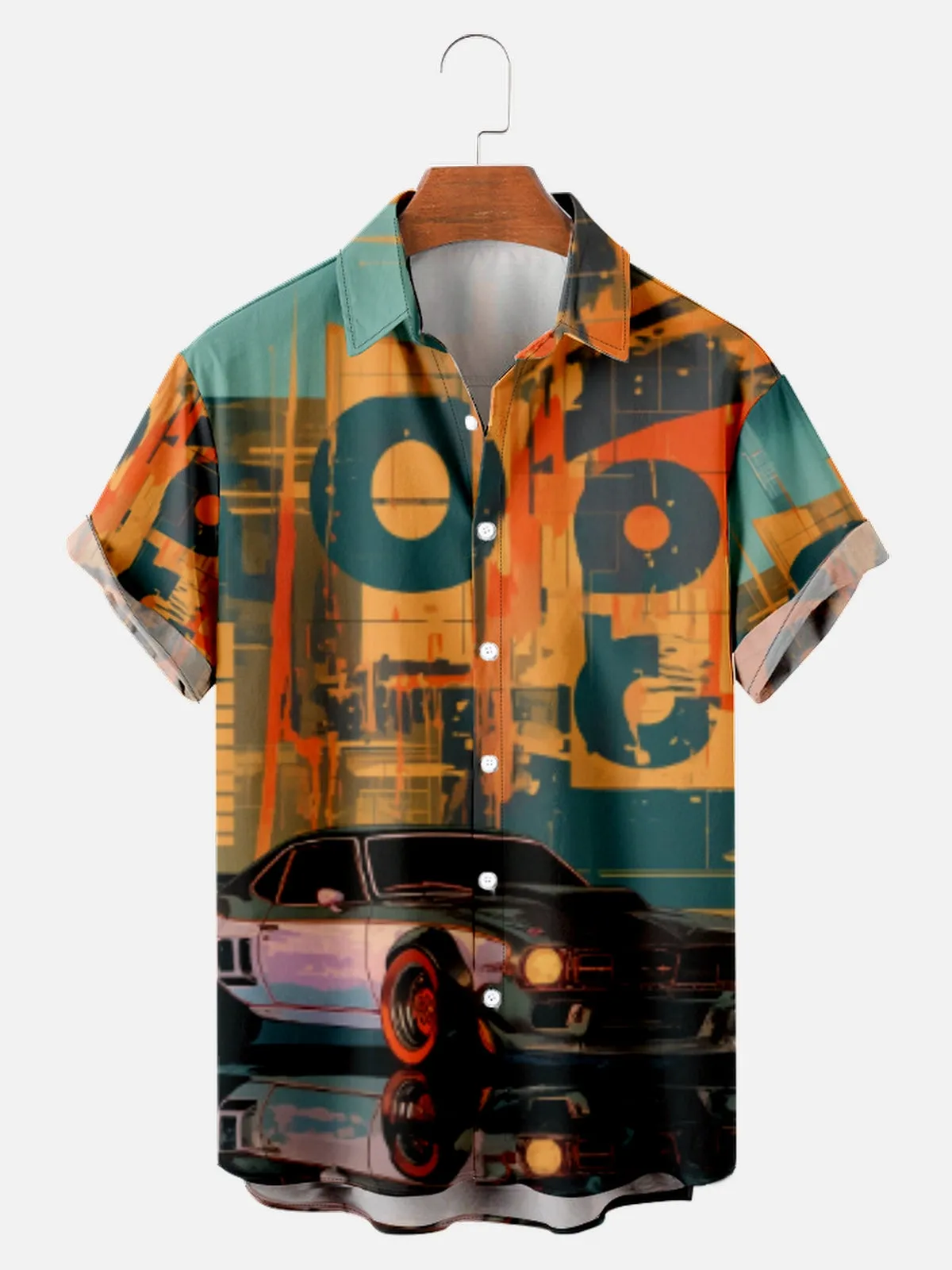 Men's Muscle Car Print Short Sleeve Shirt sold by Eleven Oasis
