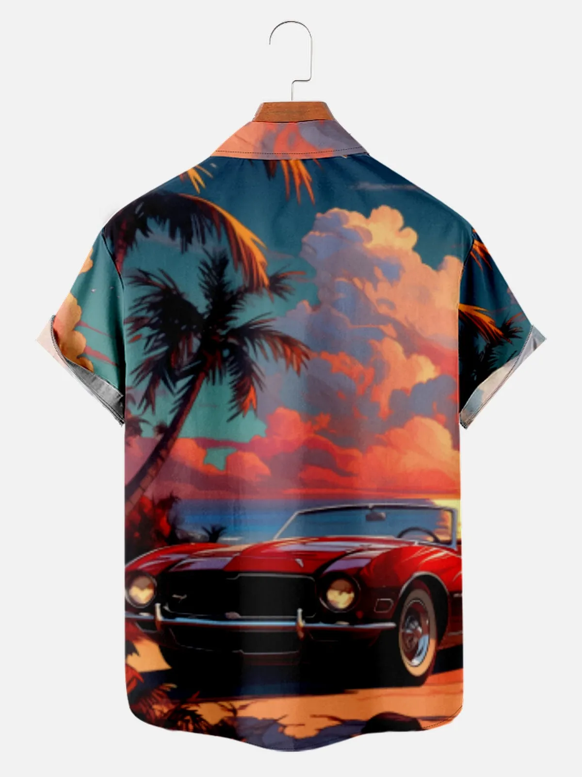 Men's Classic Car on the Beach Palm Tree Short Sleeve Shirt sold by Eleven Oasis product image thumbnail 2