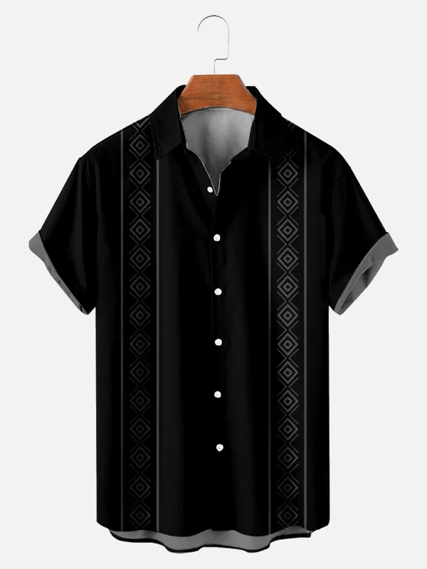 Men's Geometric Diamond Panel Short Sleeve Shirt sold by Eleven Oasis