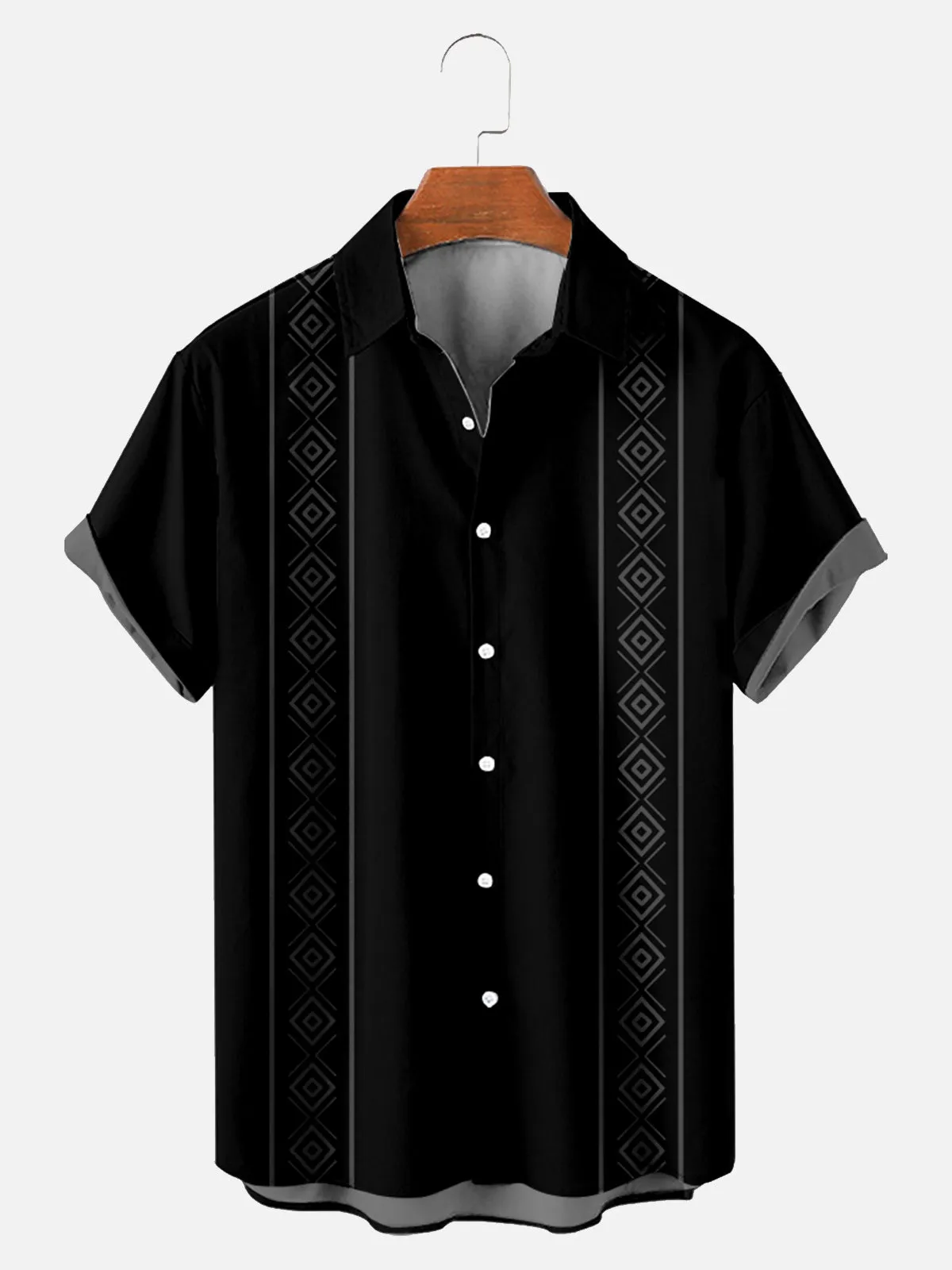 Men's Geometric Diamond Panel Short Sleeve Shirt sold by Eleven Oasis