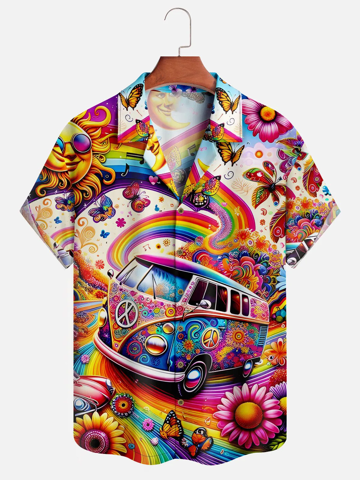 Men's Psychedelic Hippie VW Minivan Short Sleeve Shirt sold by Eleven Oasis