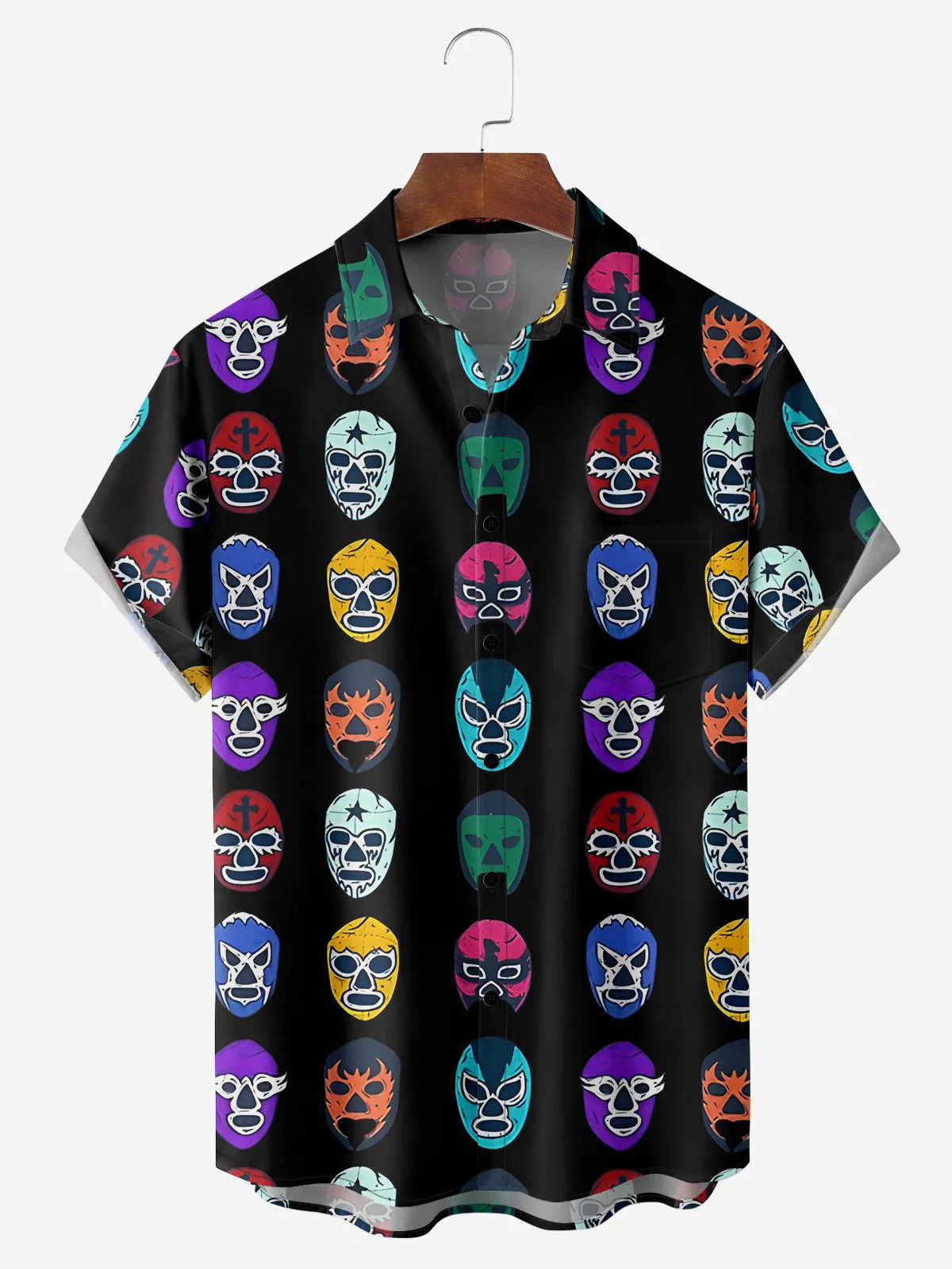 Men's Mexican Luche Libre Wrestling Masks Short Sleeve Casual Shirt sold by Eleven Oasis
