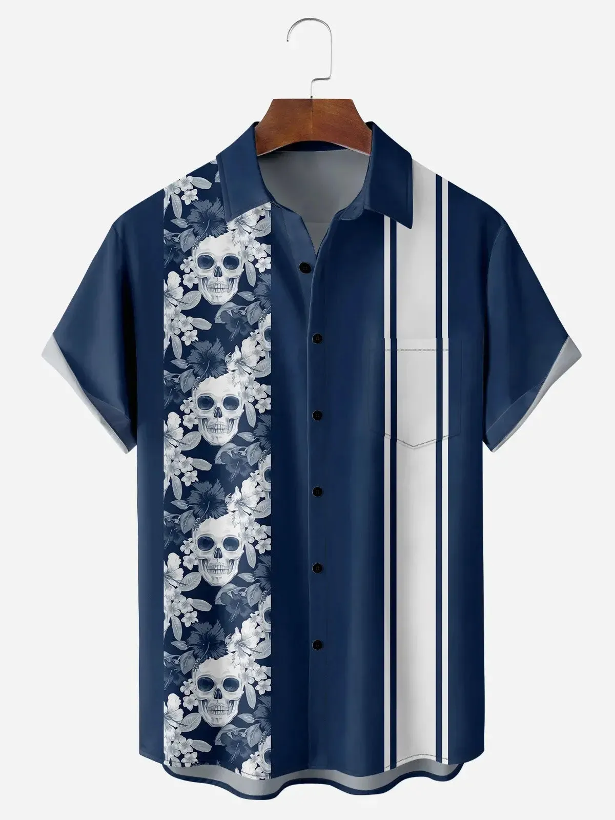 Men's Skull Floral Bowling Short Sleeve Shirt sold by Eleven Oasis