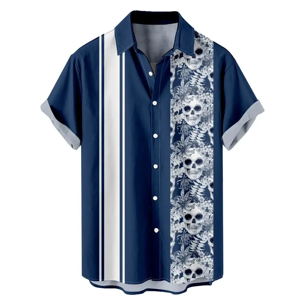 Men's Skull Floral Bowling Short Sleeve Shirt sold by Eleven Oasis product image thumbnail 2