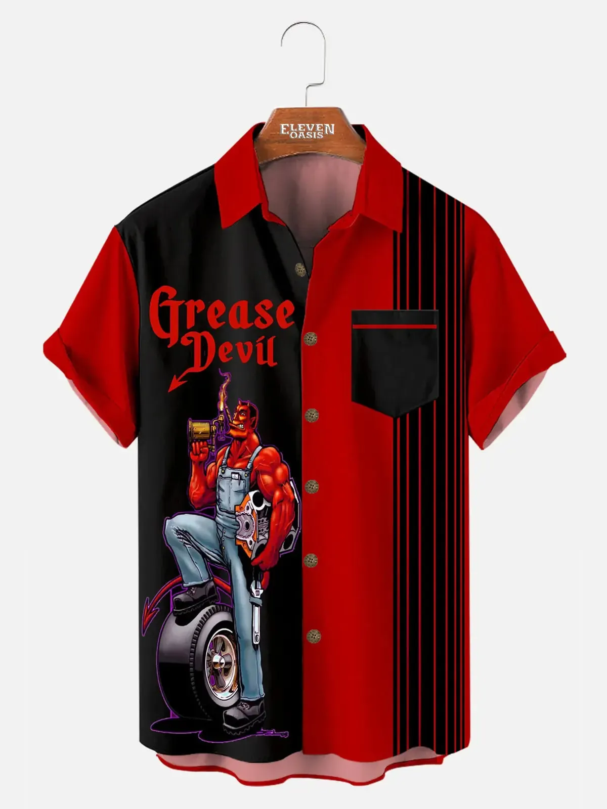 Automotive Elements Contrasting Stripe Short Sleeve Shirt sold by Eleven Oasis