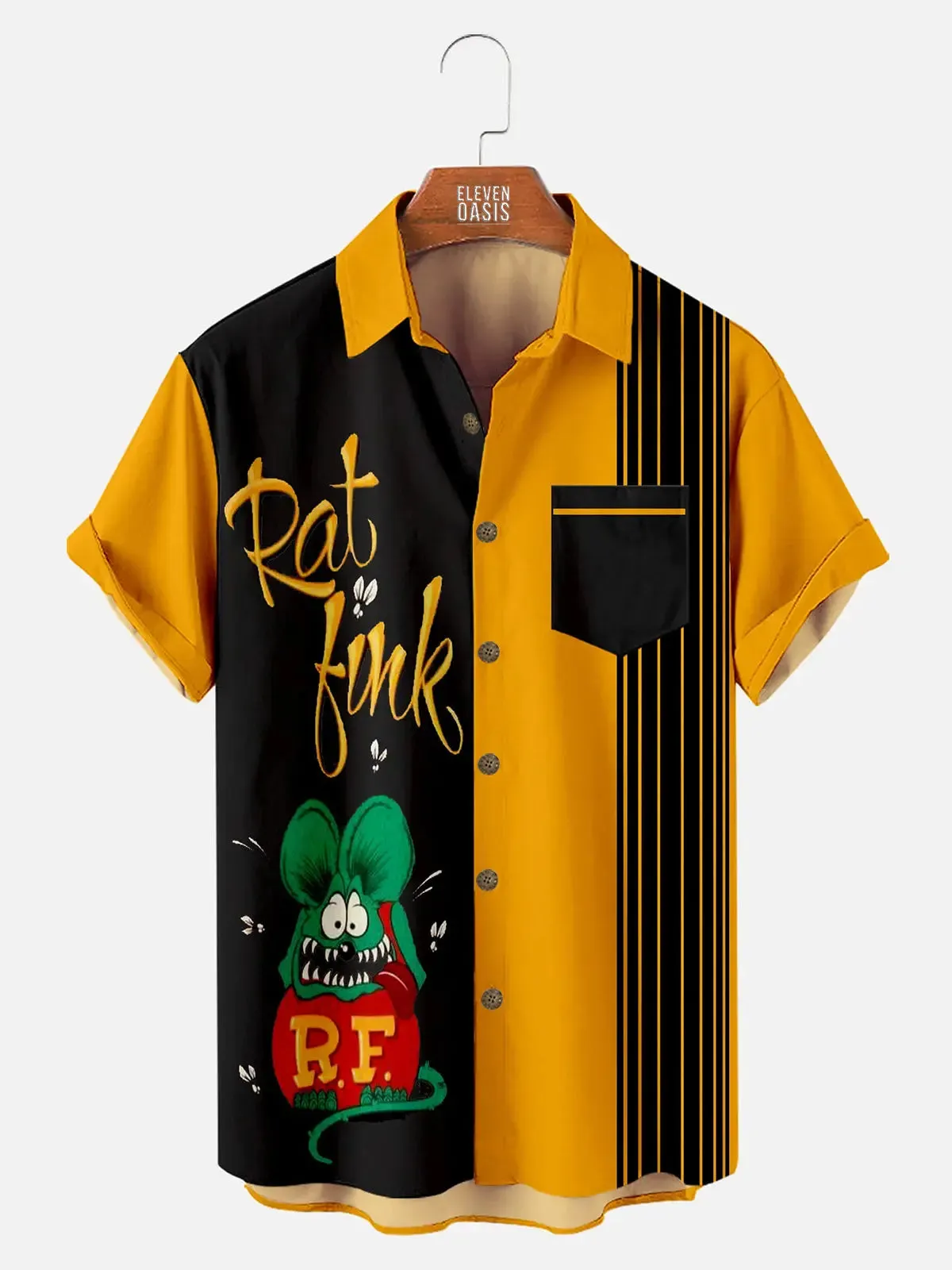 Men's Automotive Stripe Rat Fink Short Sleeve Shirt sold by Eleven Oasis product image thumbnail 3