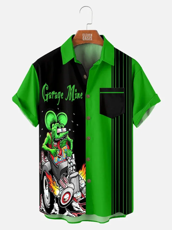 Men's Automotive Stripe Rat Fink Short Sleeve Shirt sold by Eleven Oasis