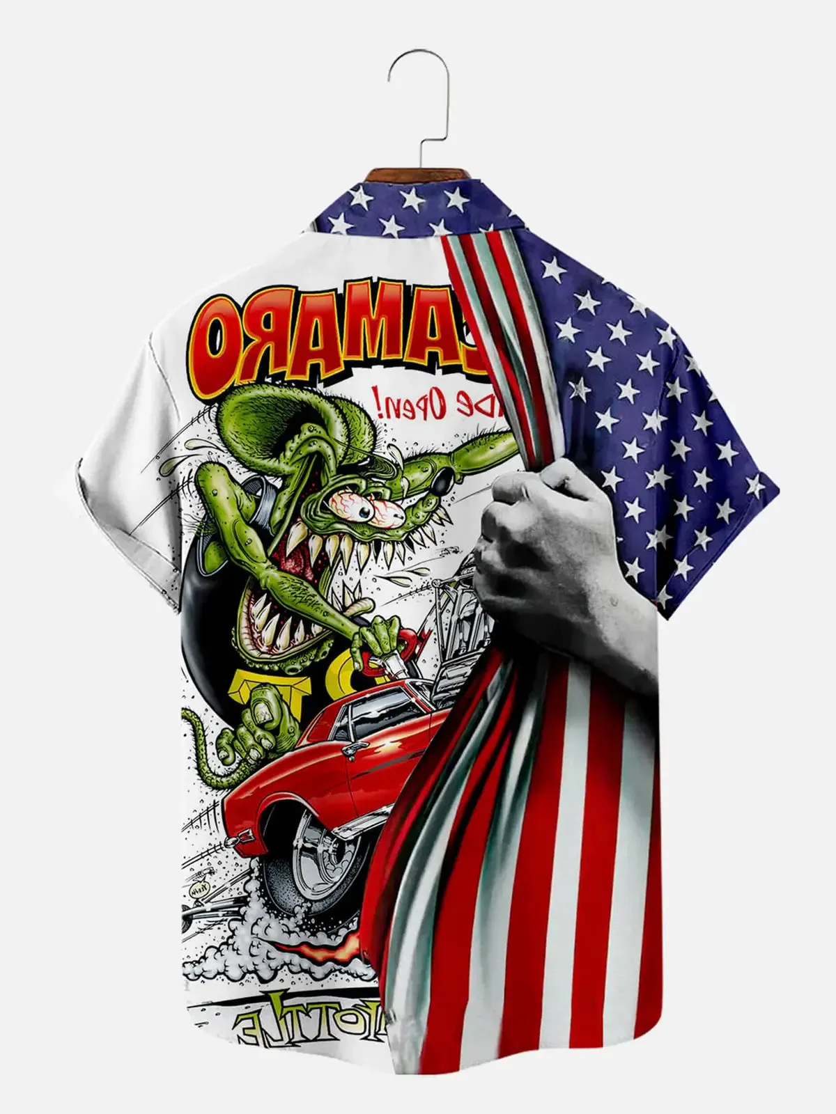Men's Rat Fink Camaro American Flag Short Sleeve Shirt sold by Eleven Oasis product image thumbnail 2