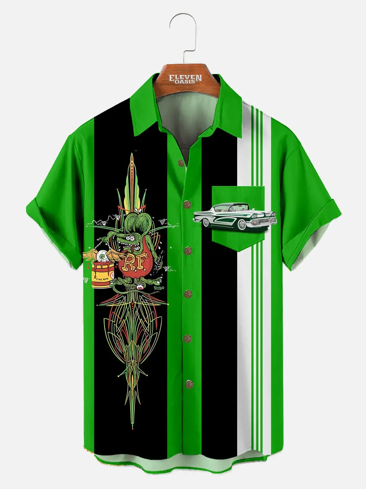 Men's Rat Fink Pinstripe Racing Panel Short Sleeve Shirt sold by Eleven Oasis