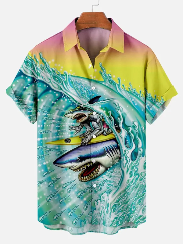 Hawaii Surf Sharkman Pattern Men's Short Sleeve Top sold by Eleven Oasis