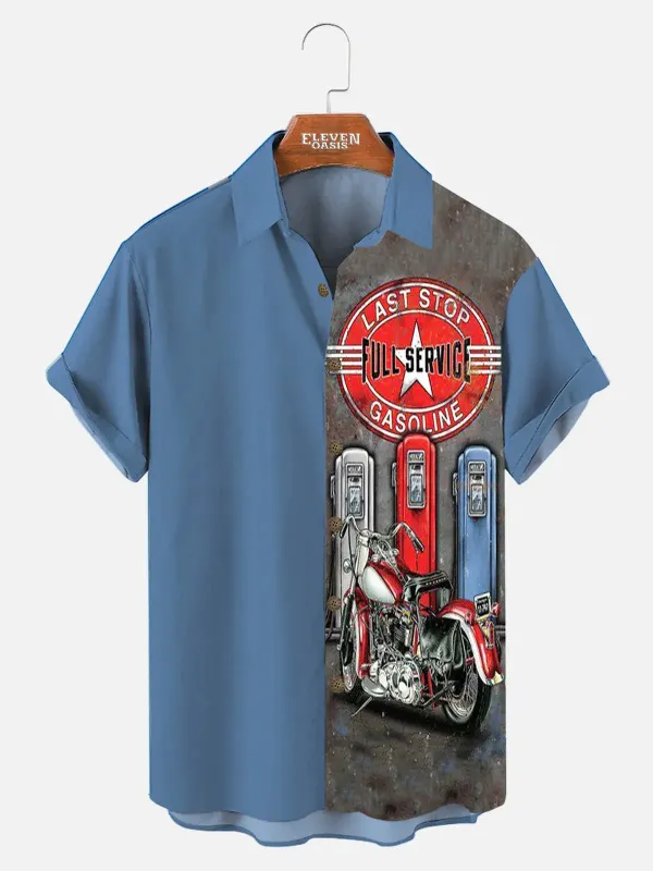 Men's Motorcycle Gas Station Printed Short Sleeve Shirt sold by Eleven Oasis