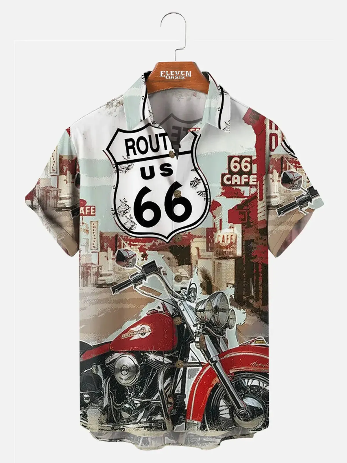 Men's Route 66 Motorcycle Cafe Short Sleeve Shirt sold by Eleven Oasis