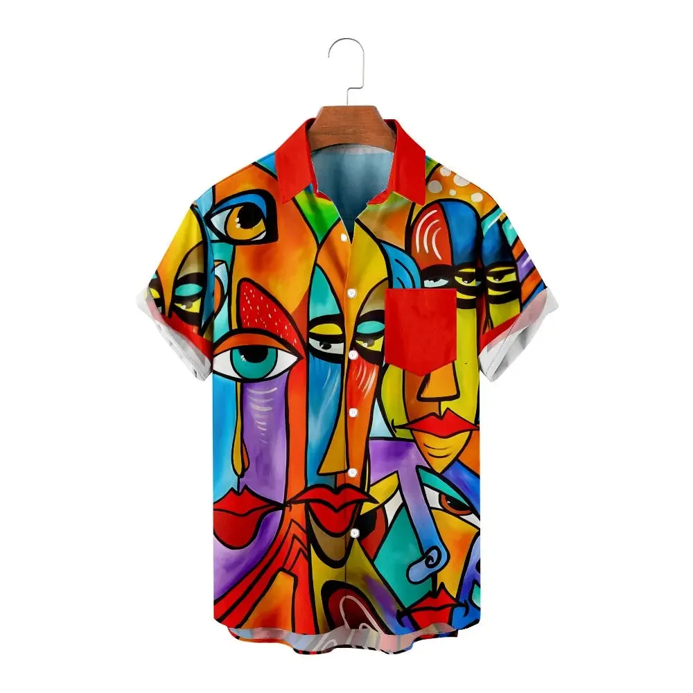 Men's Cubist Abstract Face Art Short Sleeve Shirt sold by Eleven Oasis