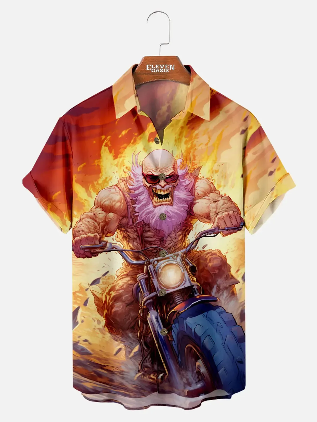 Monster Driving Hot Rod Motorcycle Pattern Men's Short Sleeve Shirt sold by Eleven Oasis